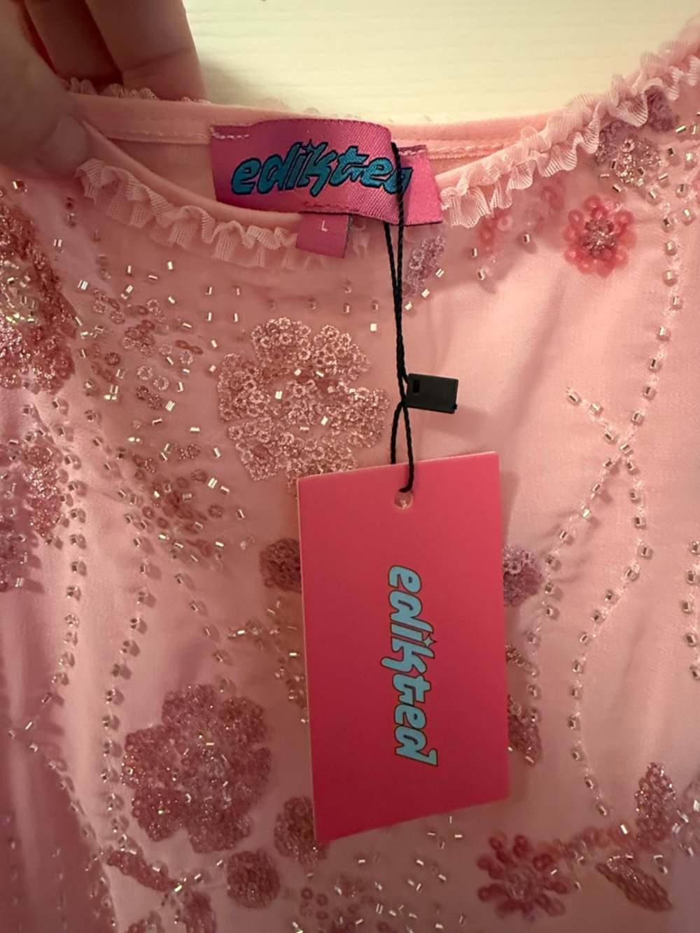 Edikted Romey Beaded Chiffon Mini Dress NWT SZ LARGE Festival Party Wedding Hot - Picture 8 of 15